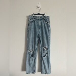 & Denim by H&M high waisted, loose, straight leg distressed jeans.